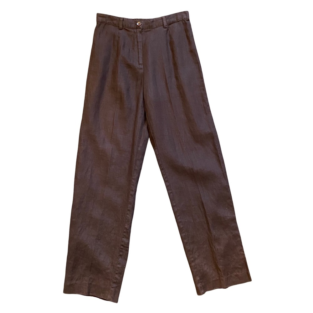 JM COLLECTION Linen Trouser Pants 4P Chocolate Brown Straight Coastal Academia